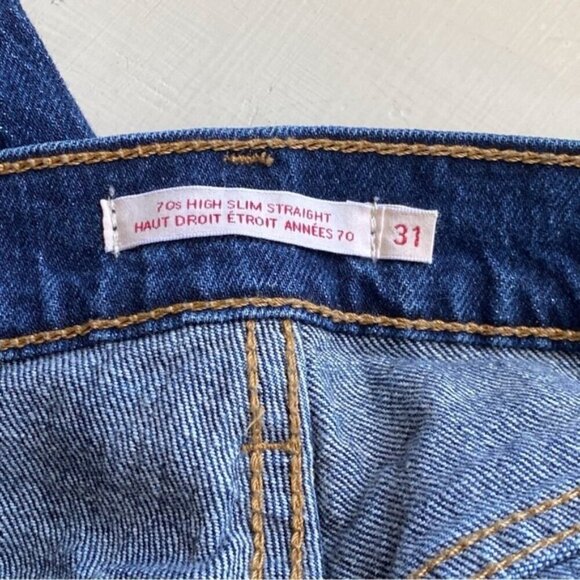 Levis Premium 70'S High Rise Slim Straight Jeans Woman 31 Dark Wash Classic - Picture 8 of 16